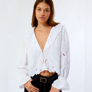 Free People Maisie Cutwork Long Sleeve Blouse